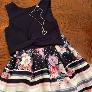 2pc navy flower set with pearl heart necklace
